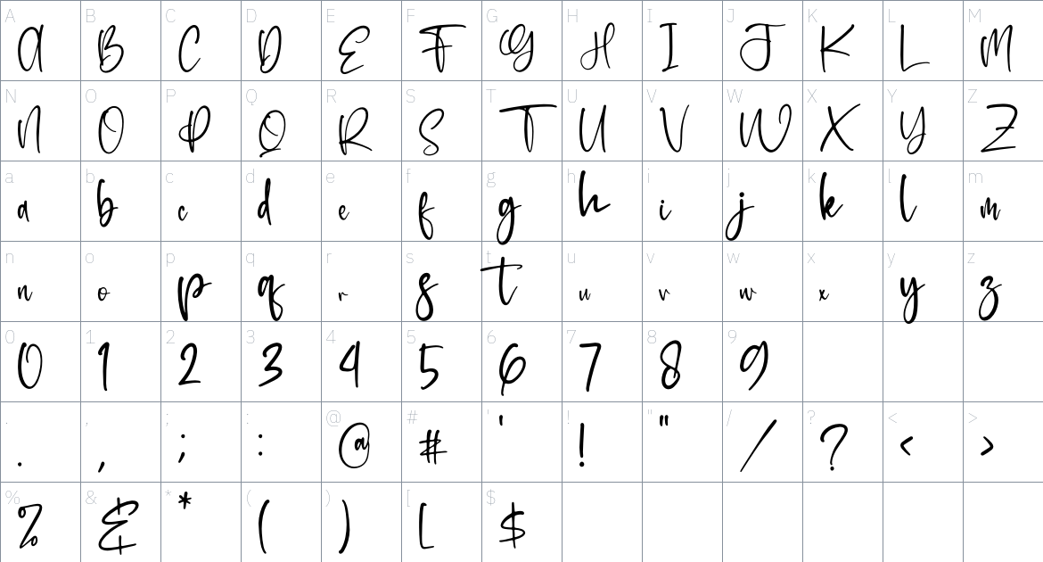 Balistica font Character Map