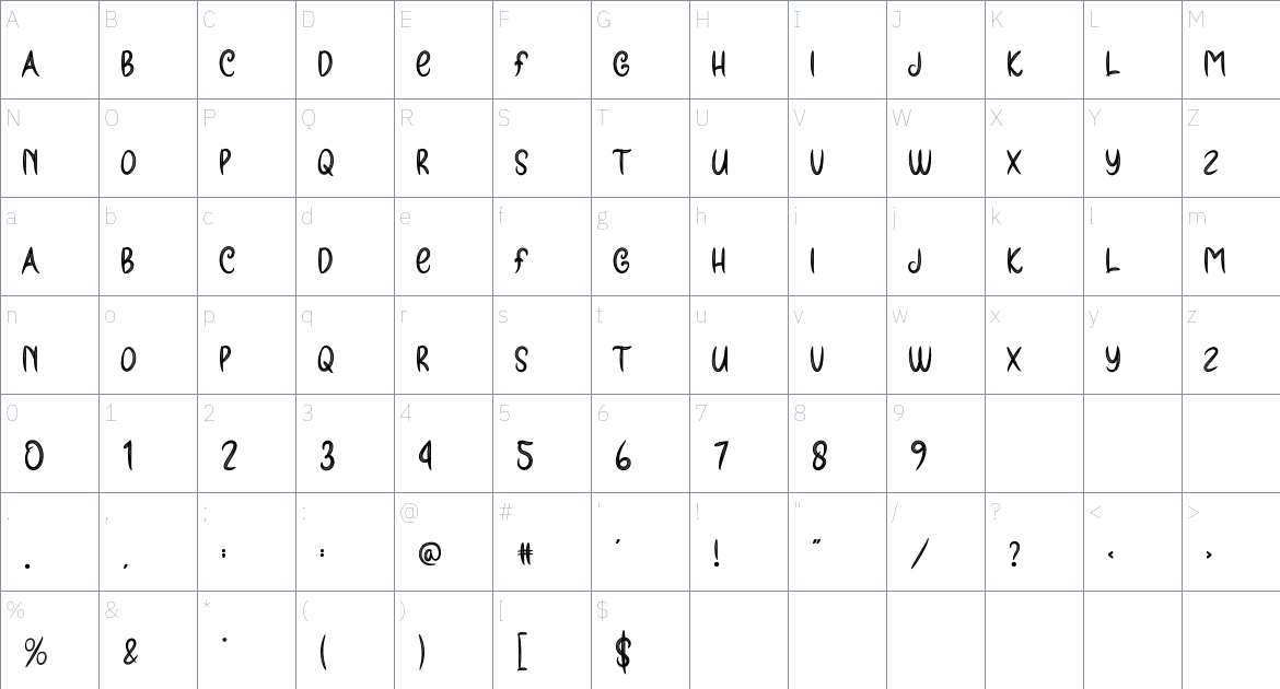 Memory Picture font Character Map