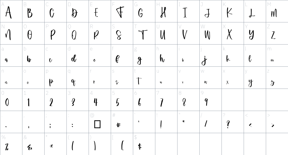 White Christmas font Character Map