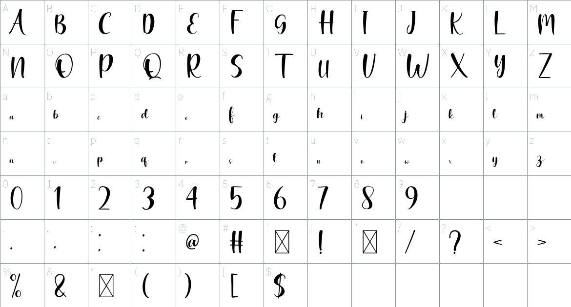 Quartery Font font Character Map