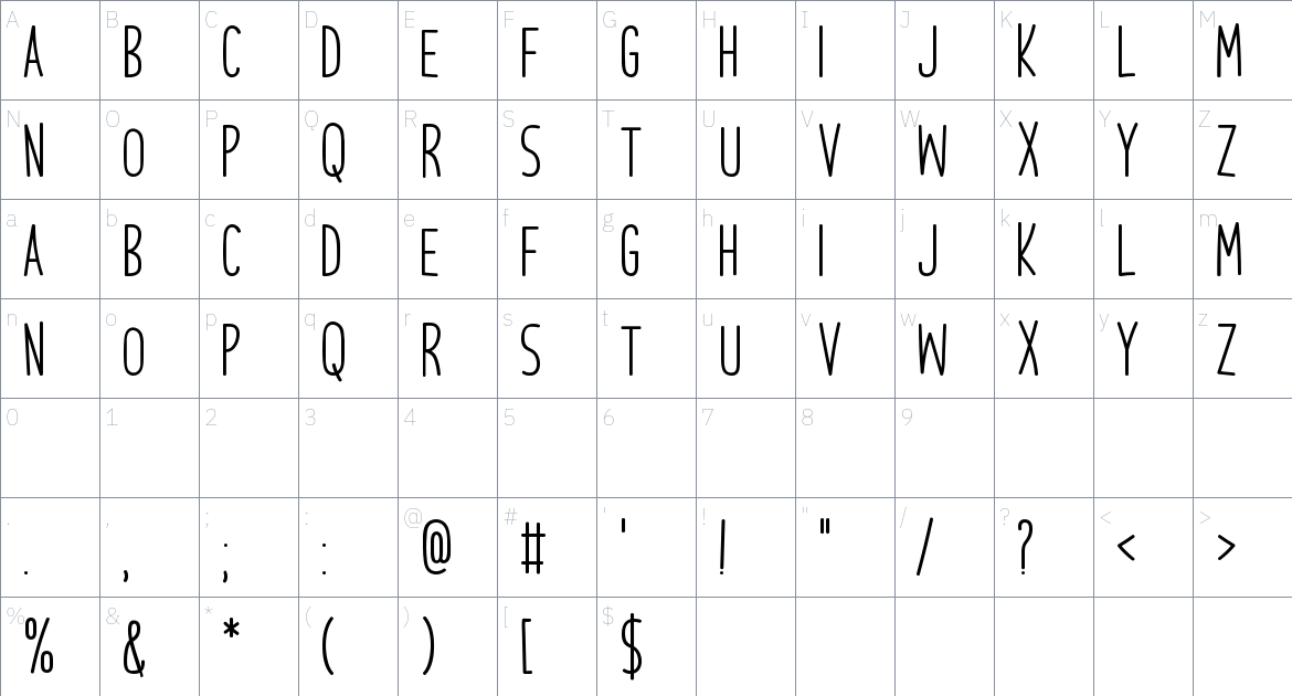 Another Wonder font Character Map