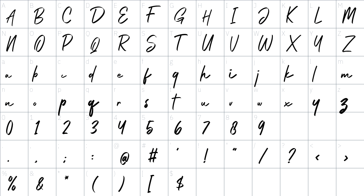 Vanillata font Character Map