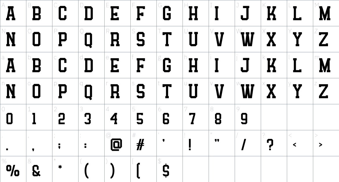 Holborn font Character Map