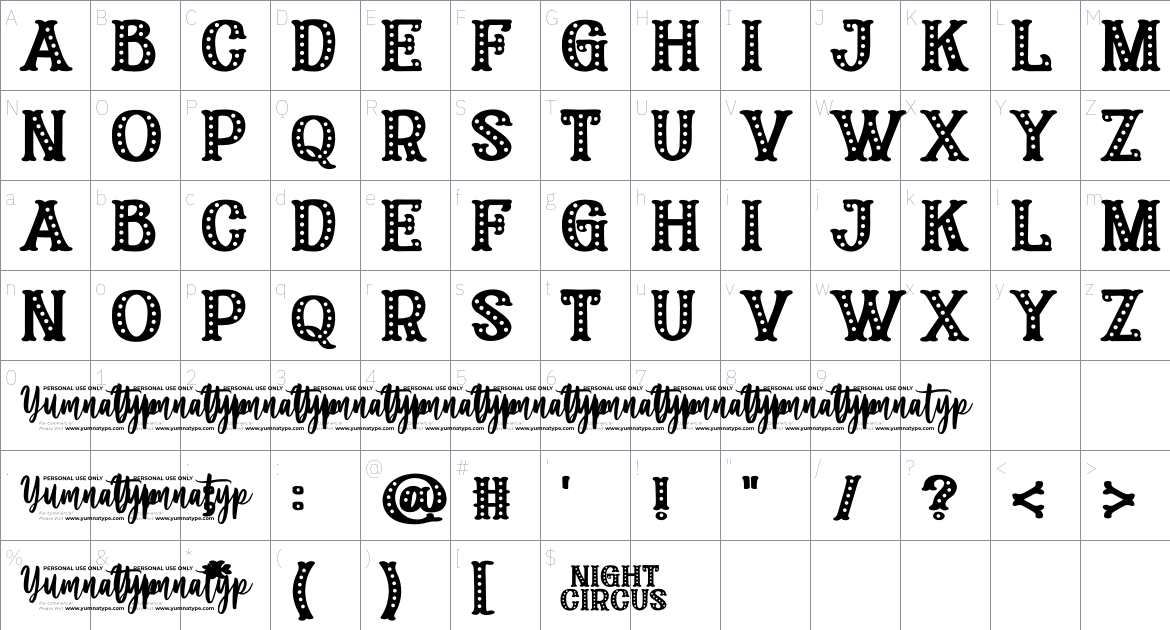 Night Circus font Character Map