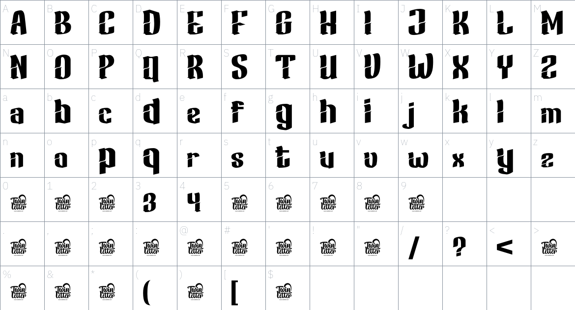 Kinure font Character Map