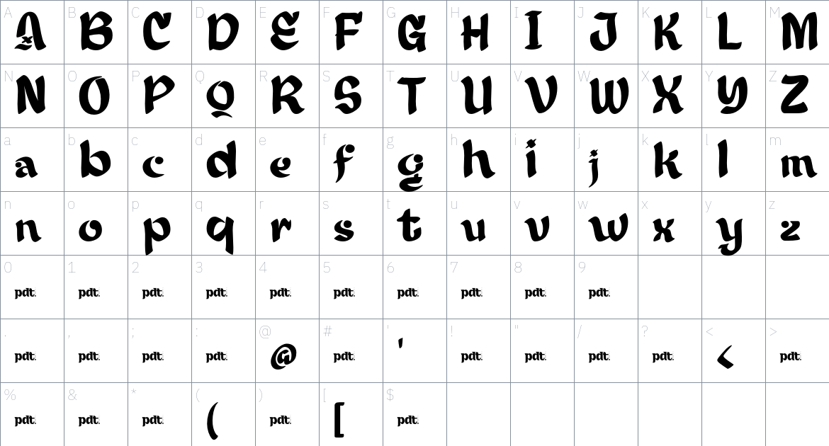 Abisan Bihoc trial font Character Map