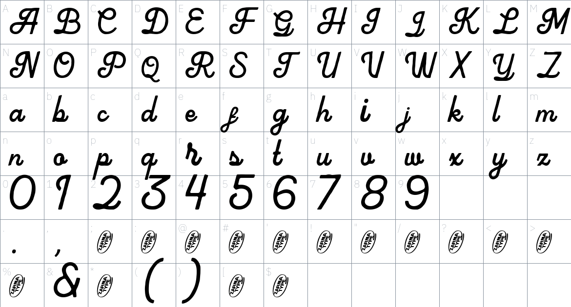 Laqula font Character Map