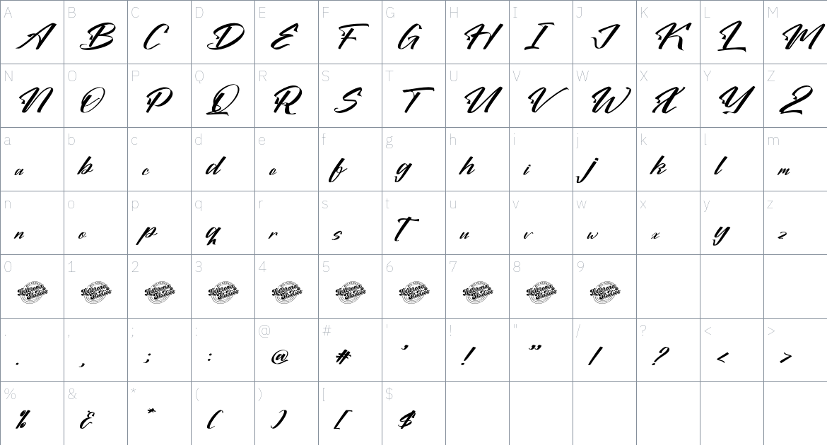 Amladen Bohiga font Character Map