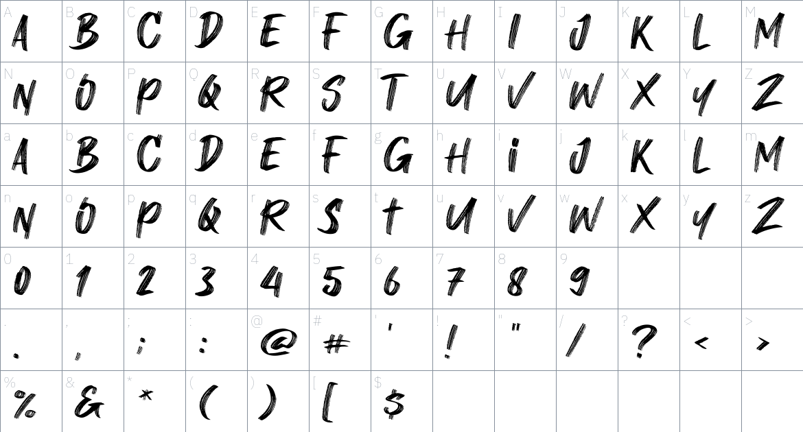 Binjay font Character Map