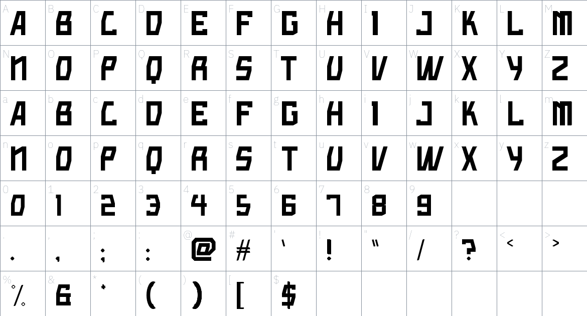 Axeos font Character Map