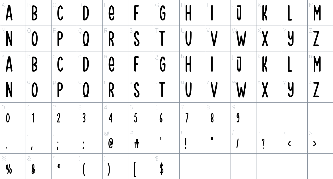 Simple Story font Character Map