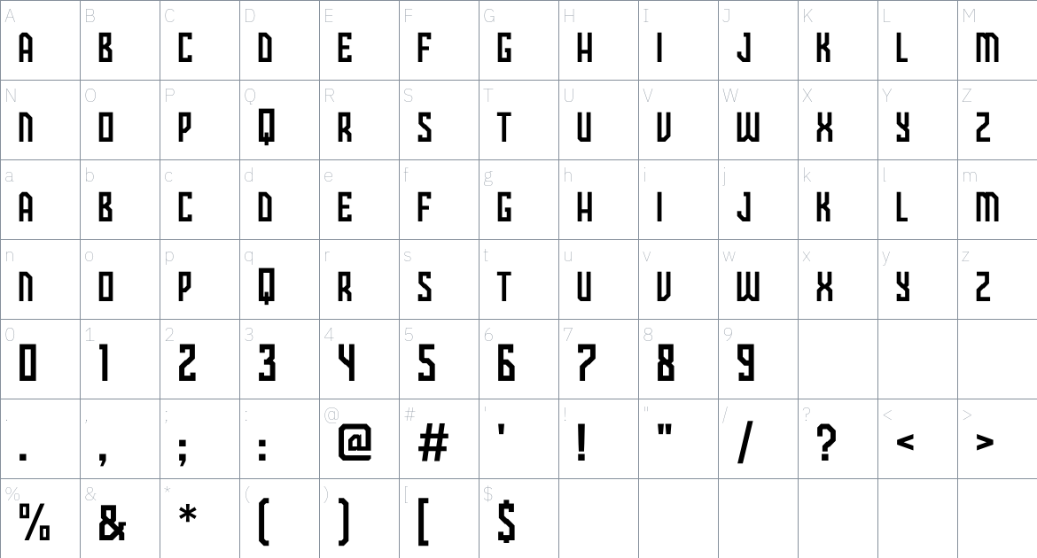 Brago font Character Map