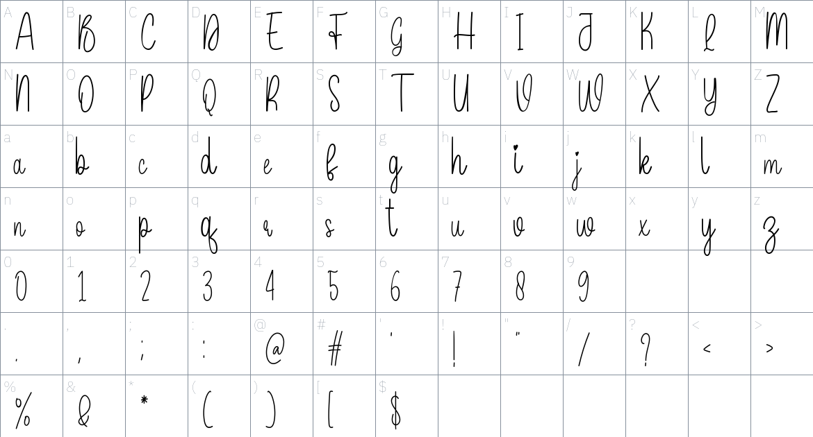 Kiddy font Character Map