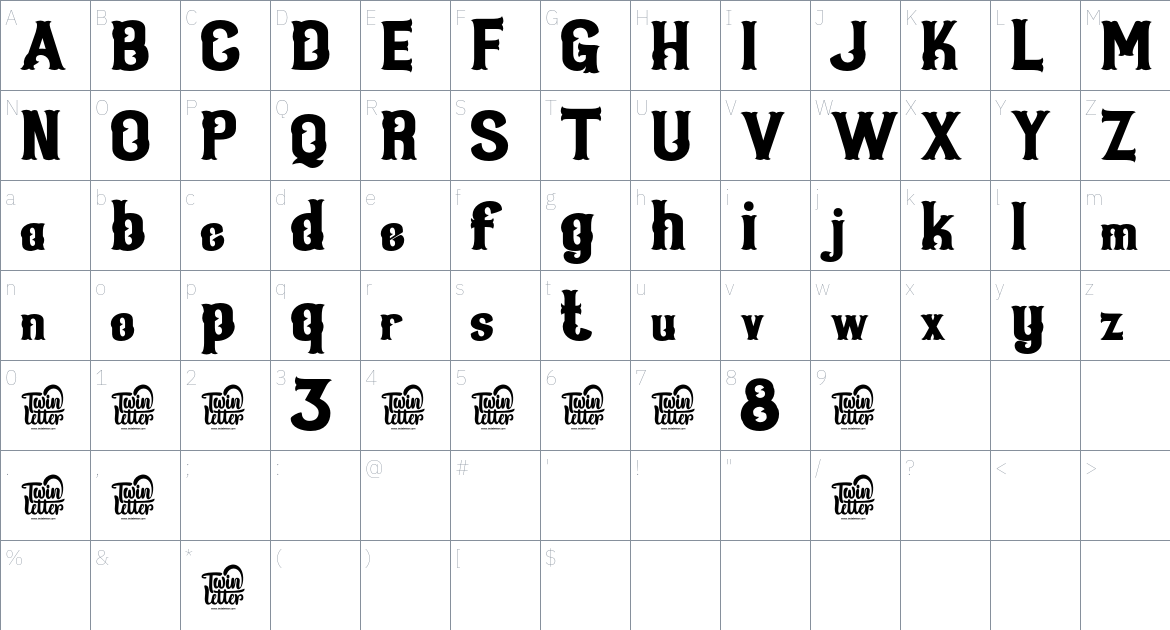 Qiduwy font Character Map