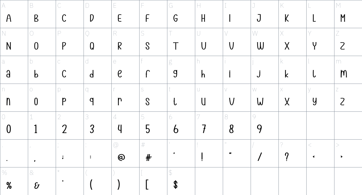 Lemontea font Character Map