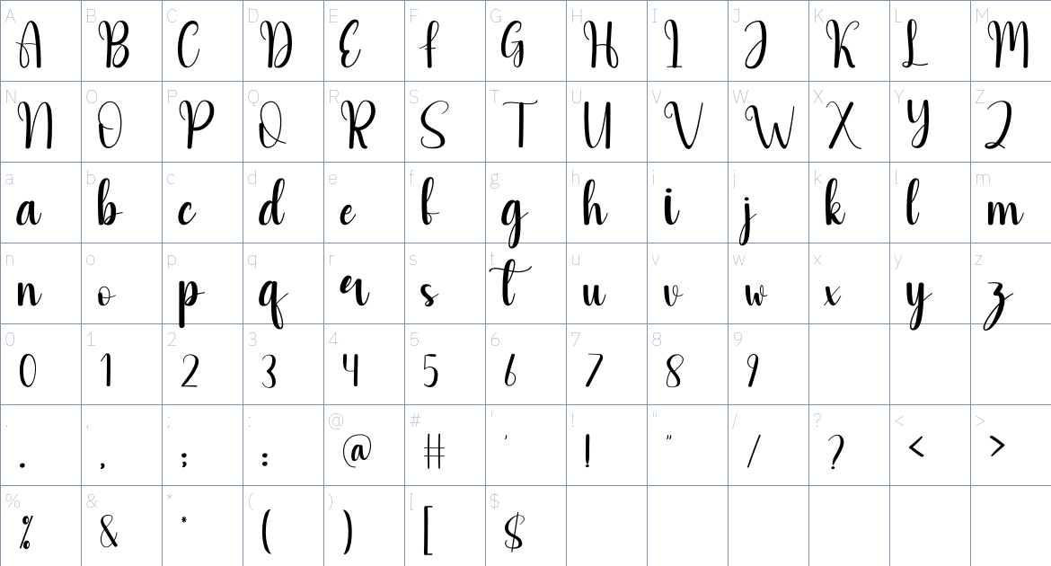 Advocate font Character Map