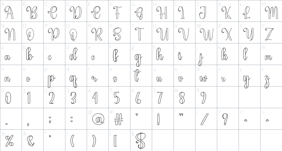 Camel font Character Map