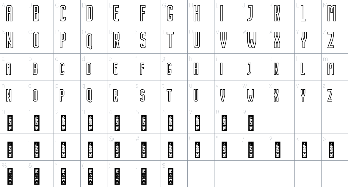 Nordin Extrude font Character Map