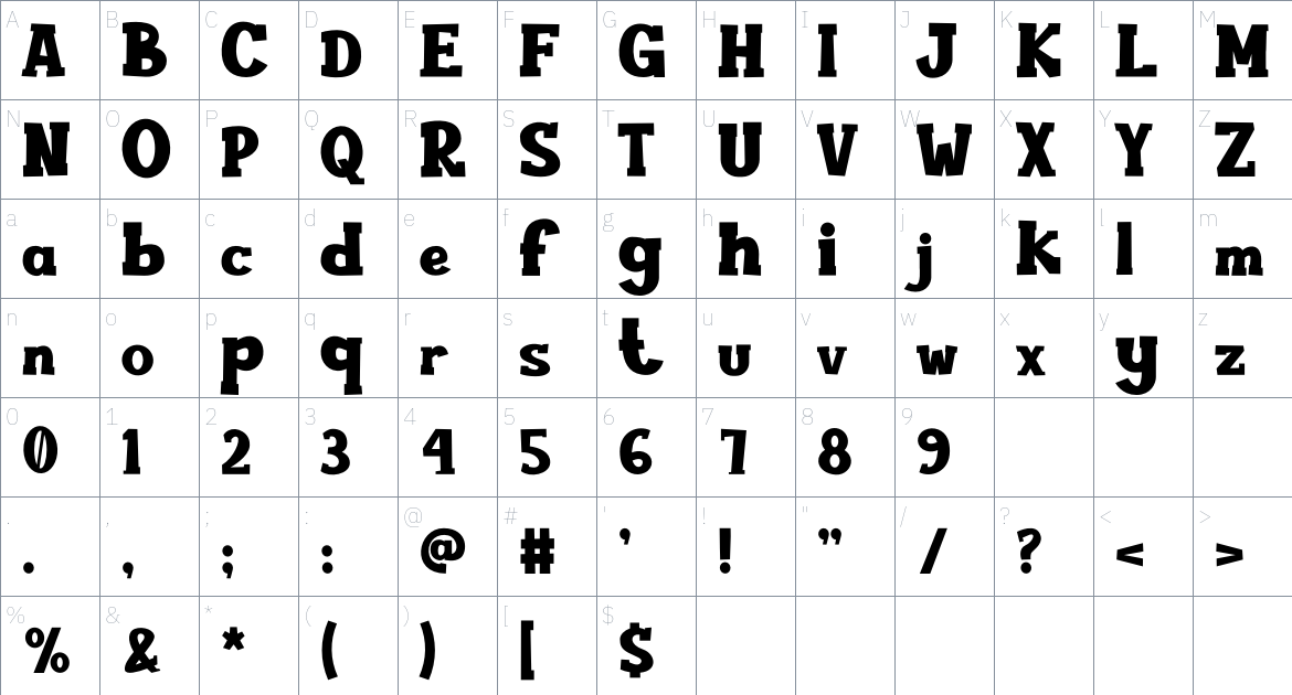 Questar font Character Map