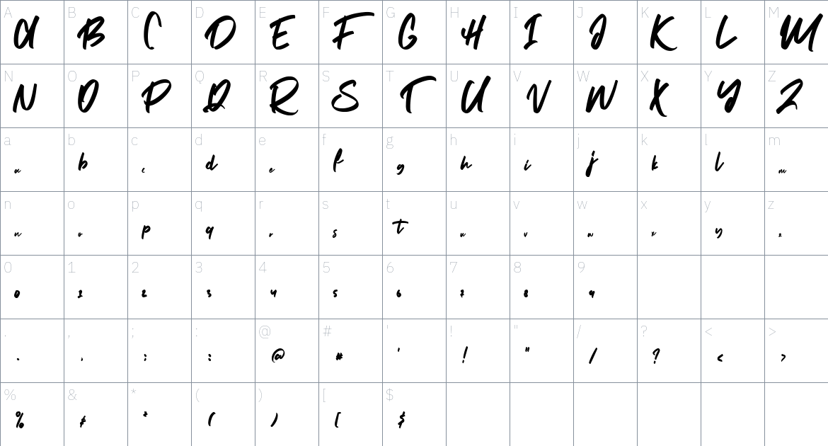 Hunter Rising font Character Map