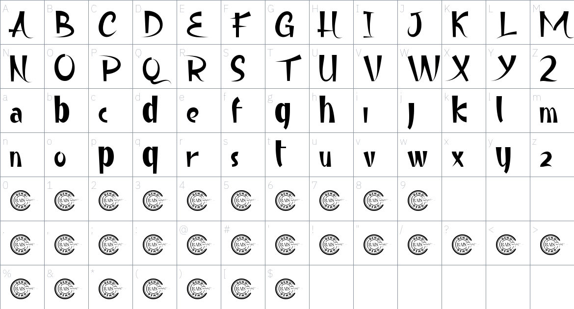 Tariksis font Character Map