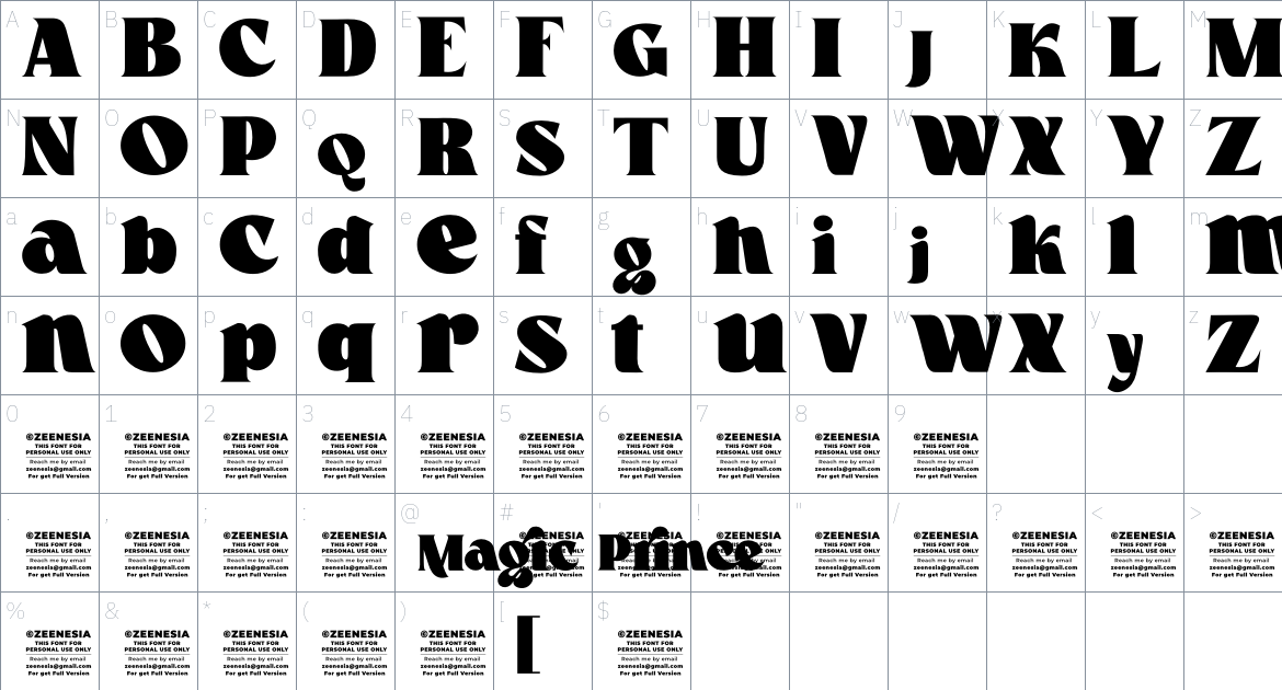 Magic Prince Font font Character Map