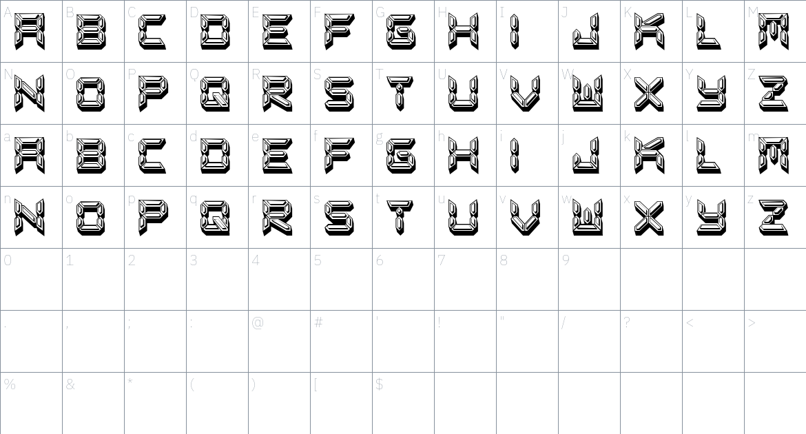 Tacho font Character Map