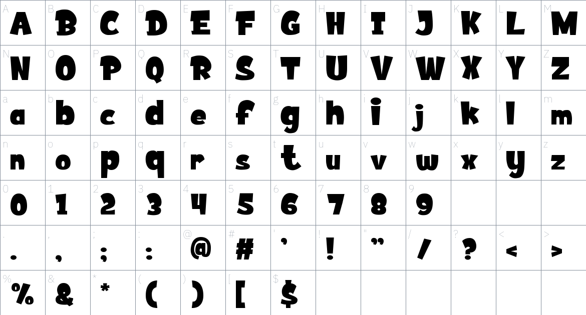 Bulgogi font Character Map