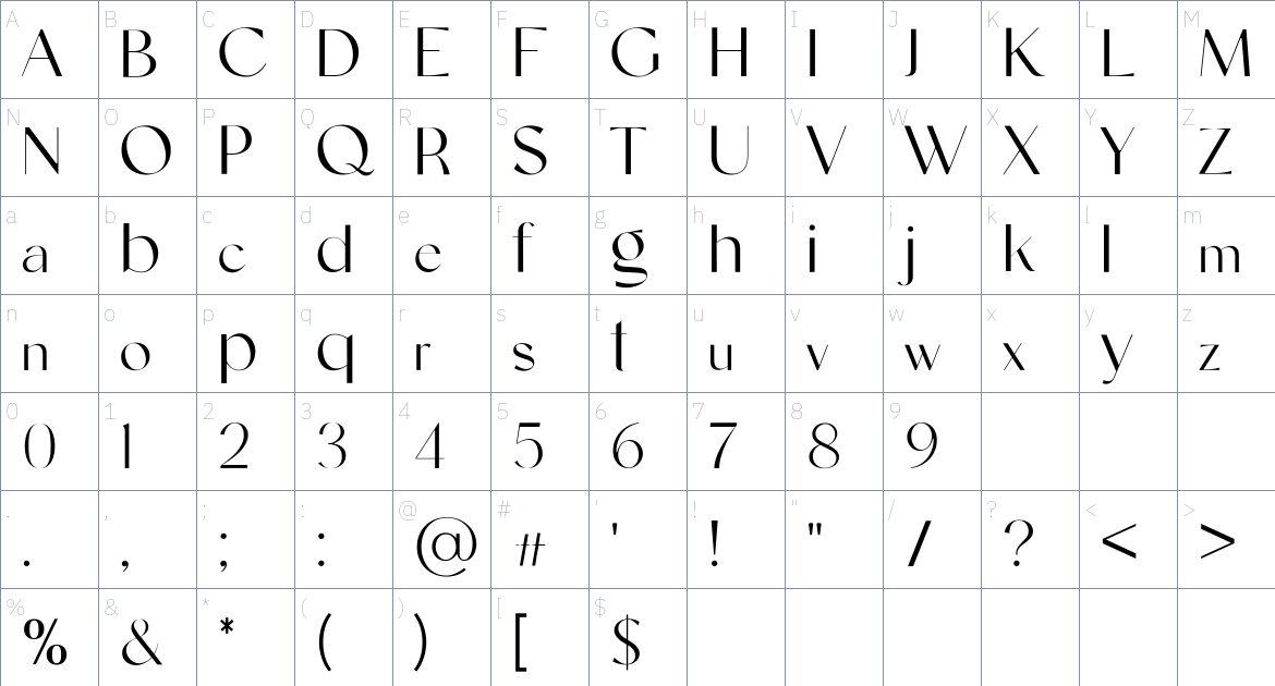 Mangiola font Character Map