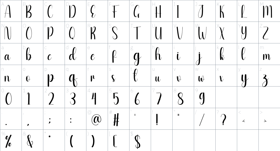 Wild font Character Map