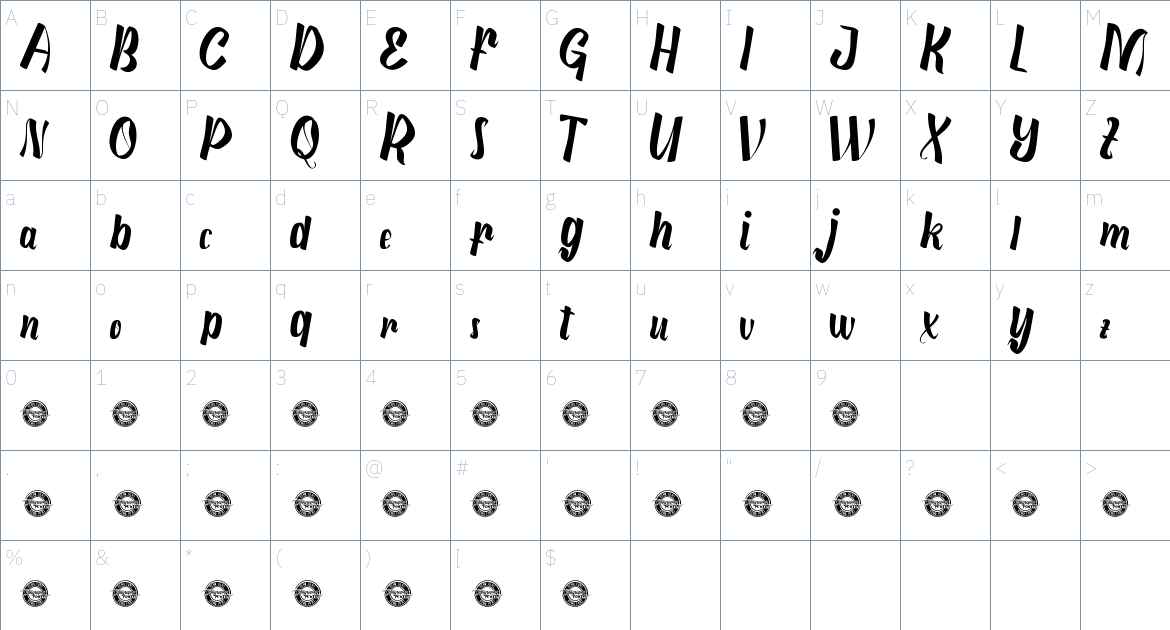 Cinnamon Butter font Character Map