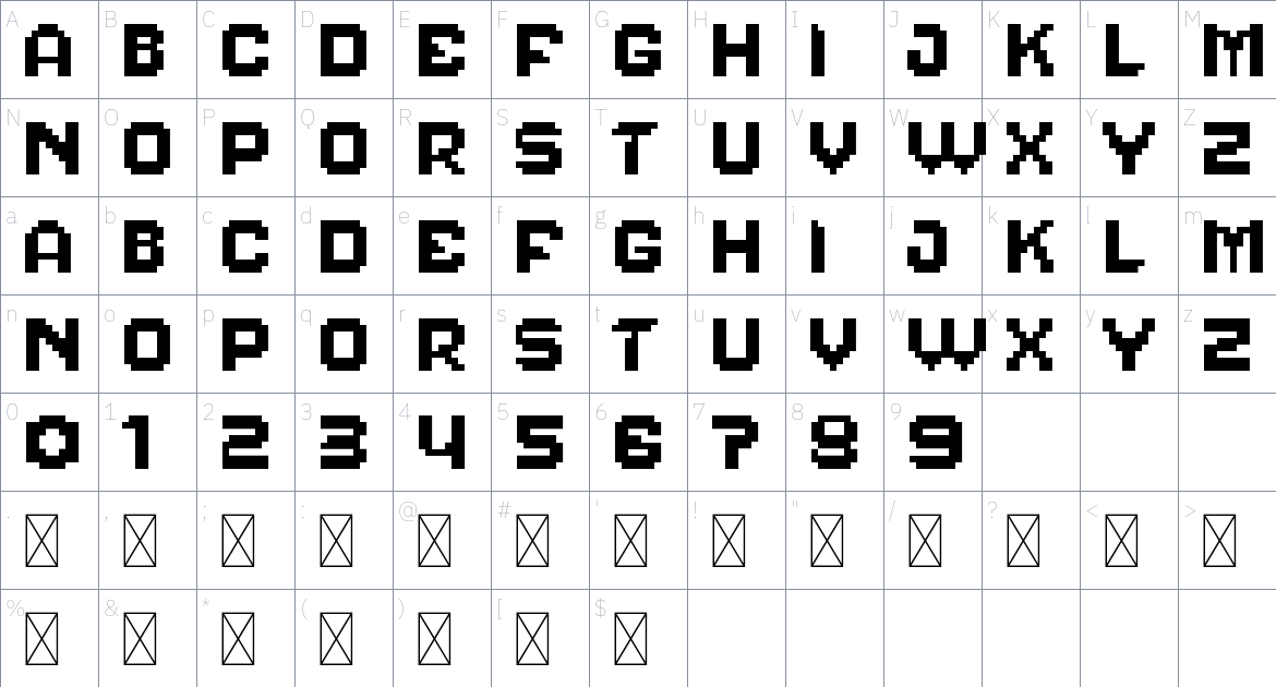 Pixelcraft font Character Map