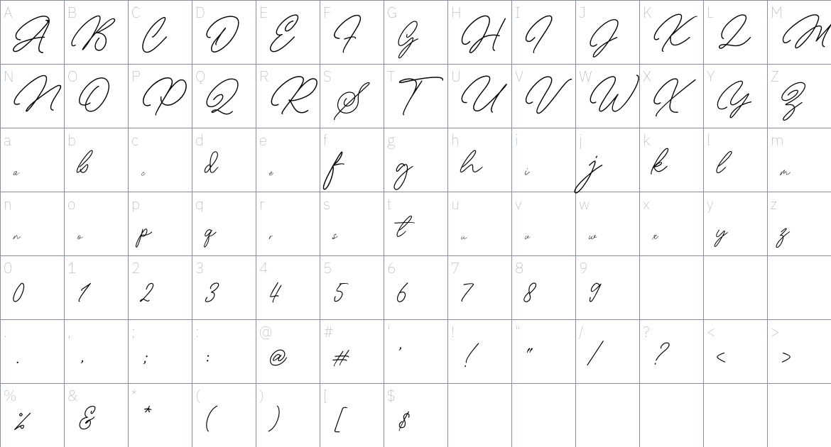 Michellina font Character Map