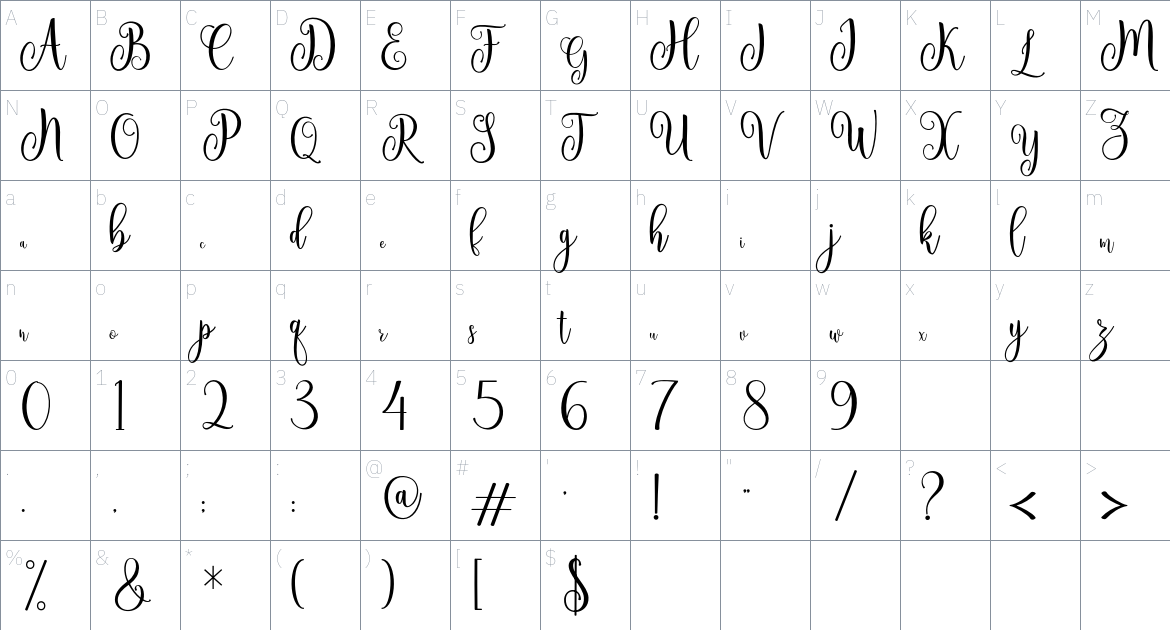 Ameline font Character Map