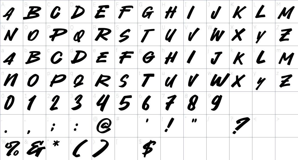 Reydex font Character Map