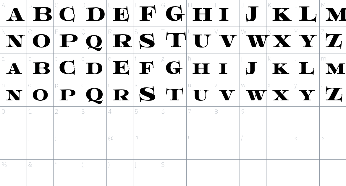 Higery Font font Character Map