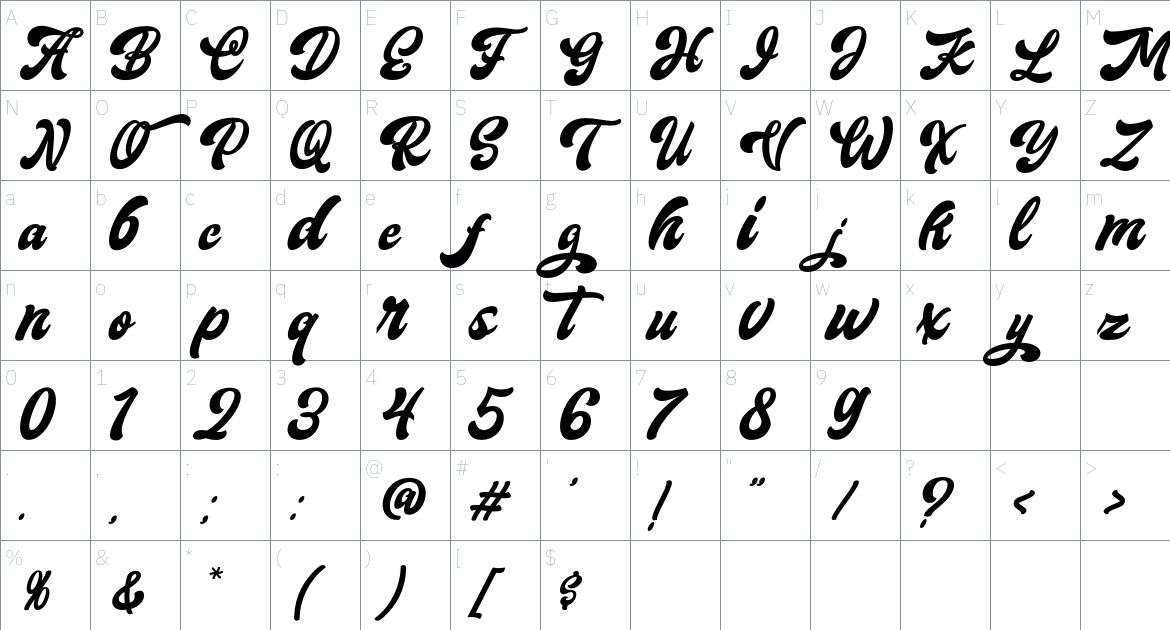 Slimeha font Character Map