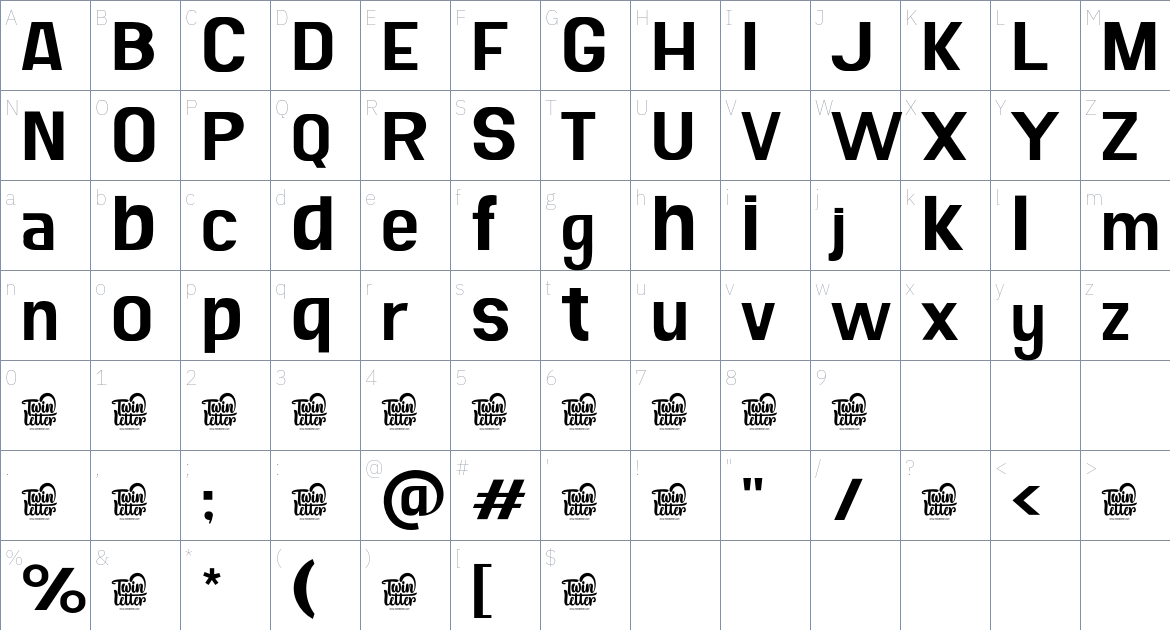 Dahyu font Character Map