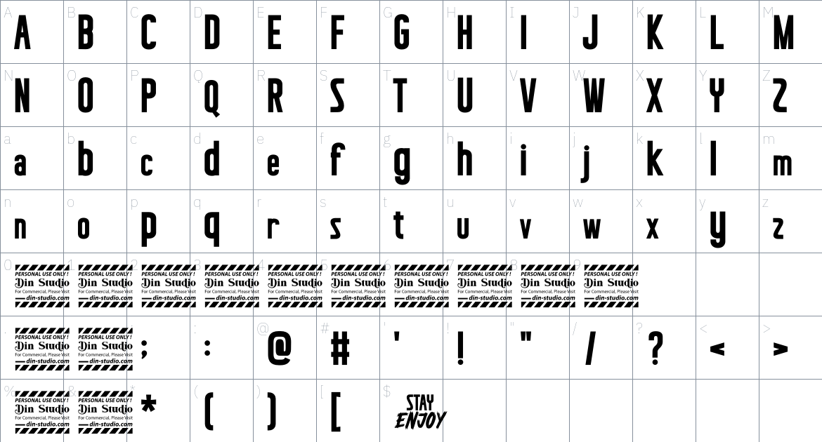 Stay Enjoy Personal Use font Character Map