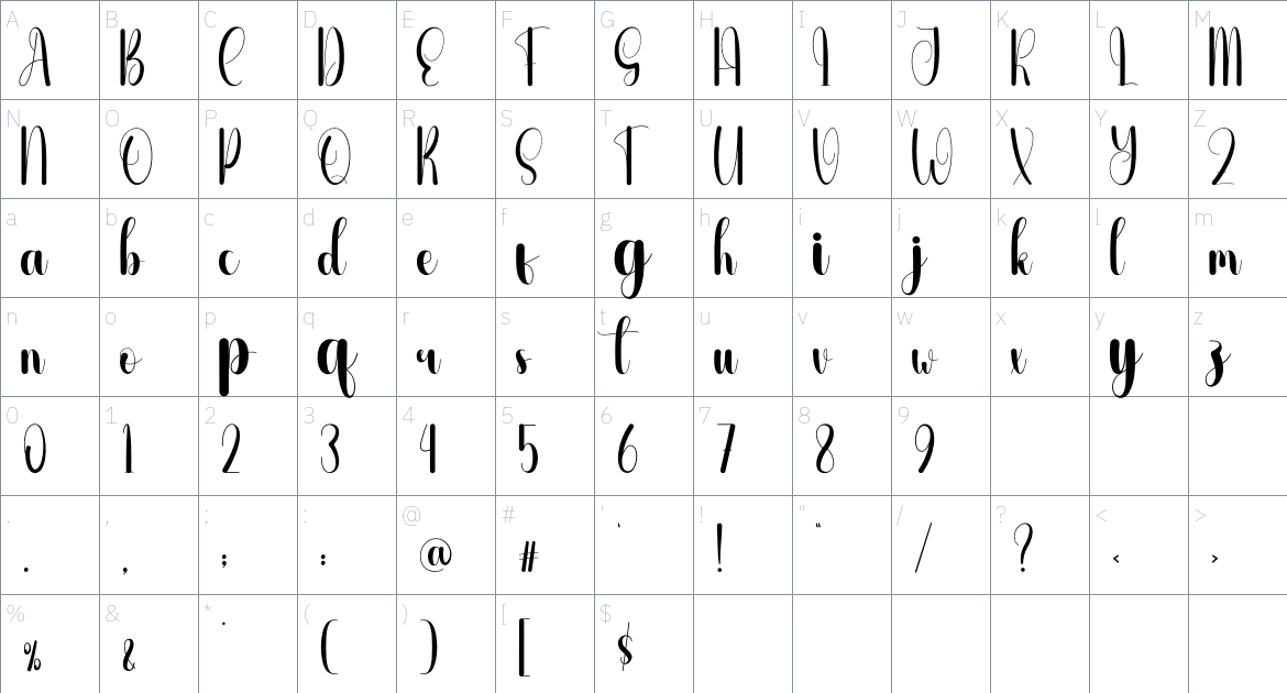 Almonds font Character Map