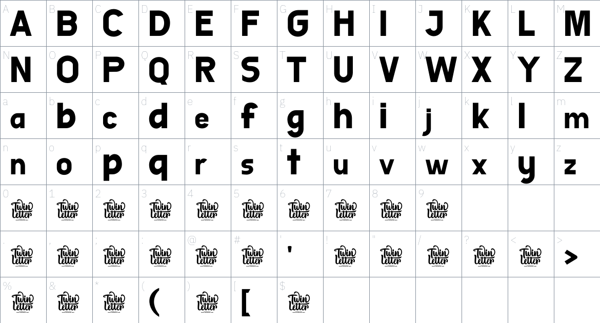 Mulane font Character Map