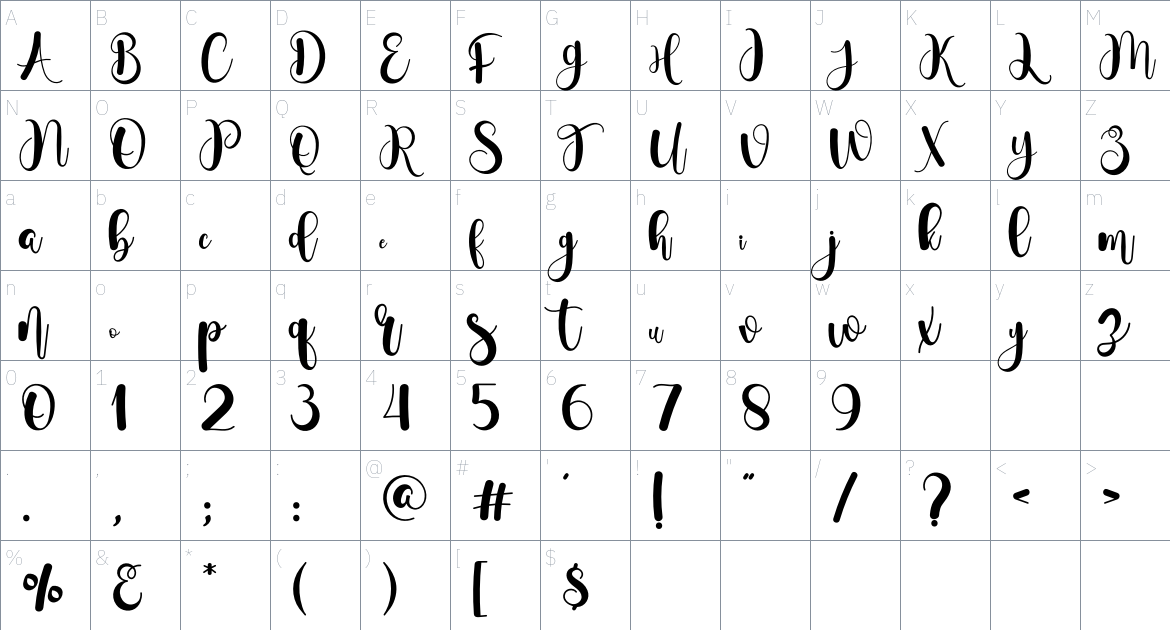 Inside Mistery font Character Map