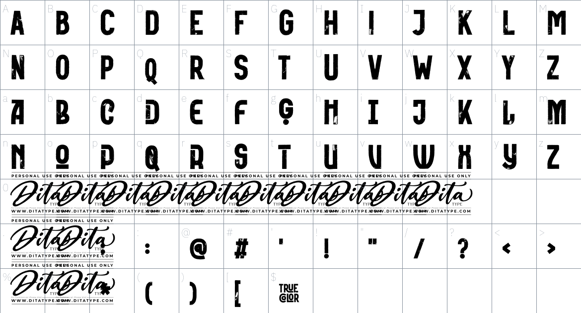 Truecolor Personal Use font Character Map