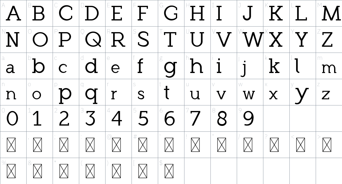 Roseau Slab font Character Map