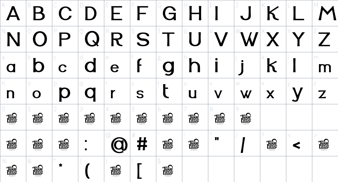 Madeni font Character Map