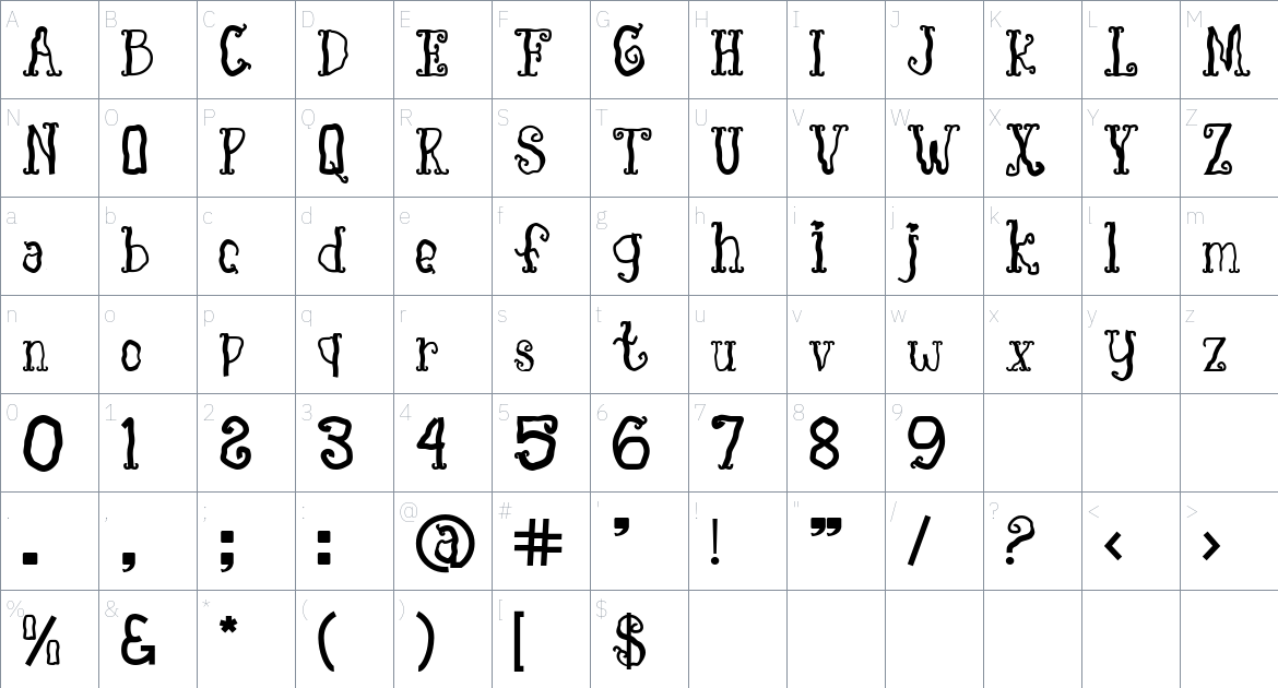 Darklate font Character Map