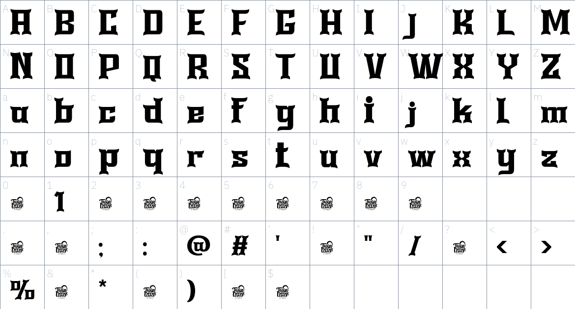 Saqtah font Character Map