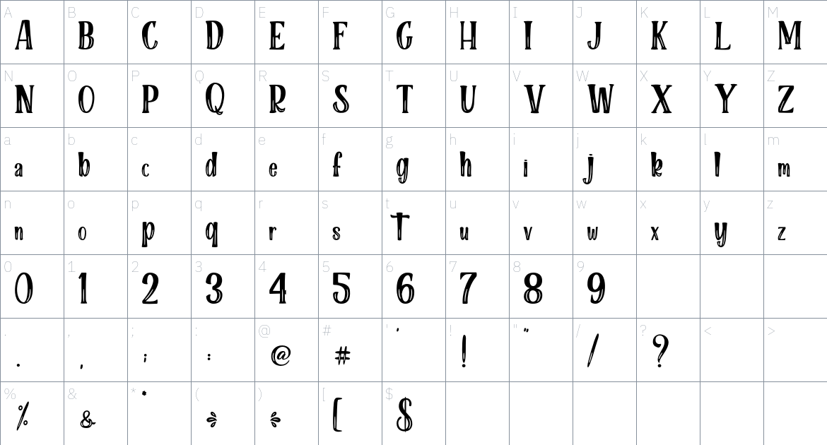 Gray Skin font Character Map