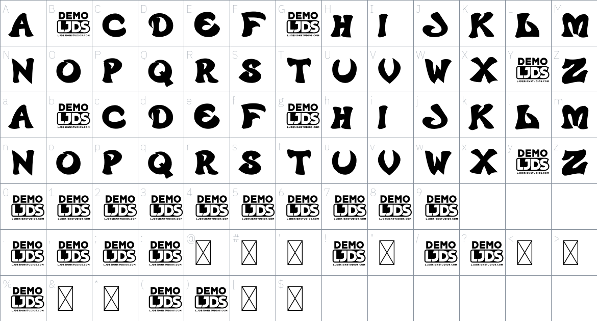 Izuro font Character Map