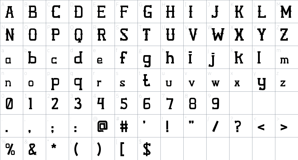 Kotatua font Character Map